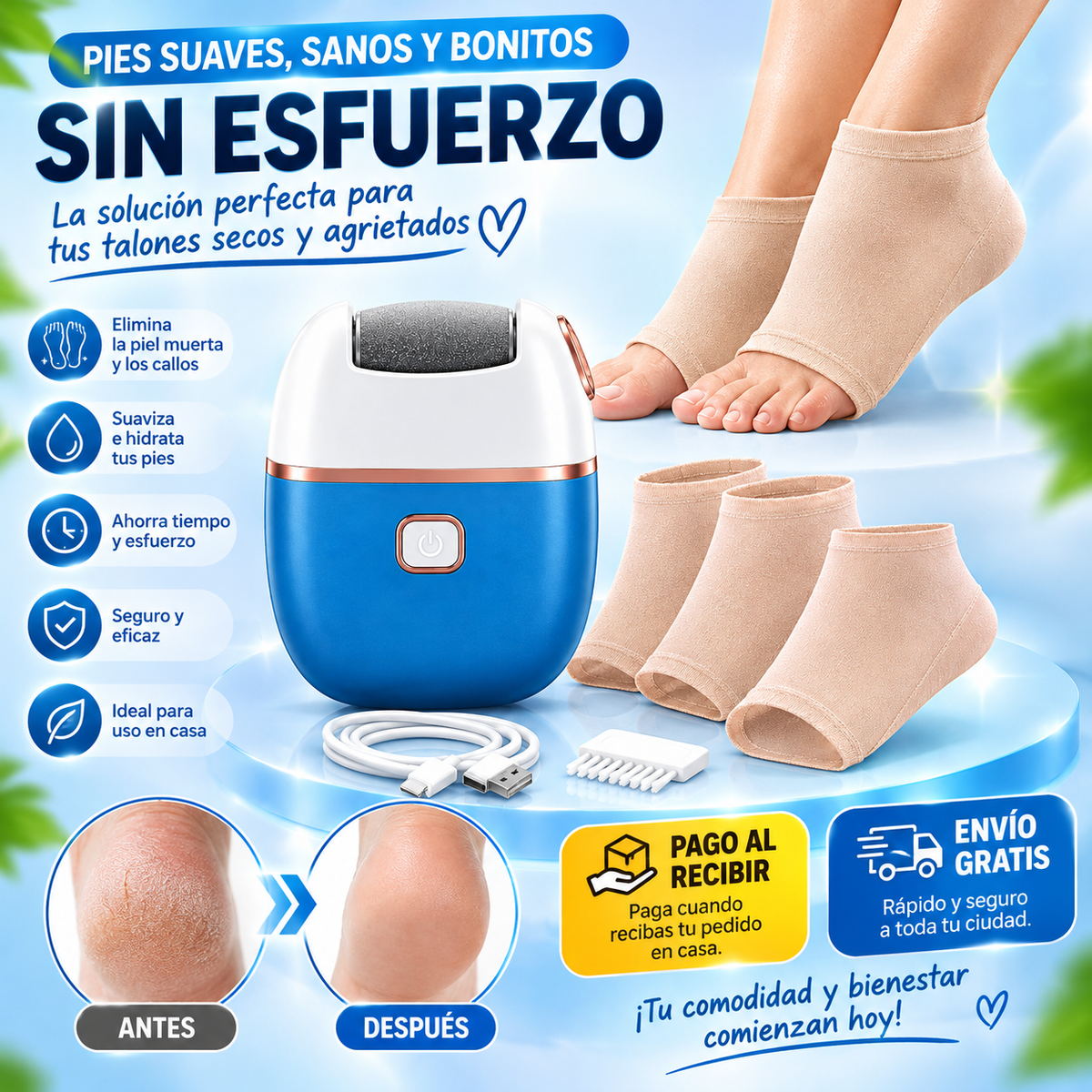 🦶 ¡ADIÓS A LOS TALONES SECOS Y AGRIETADOS! Lima Eléctrica + Calcetines Hidratantes GRATIS✨
