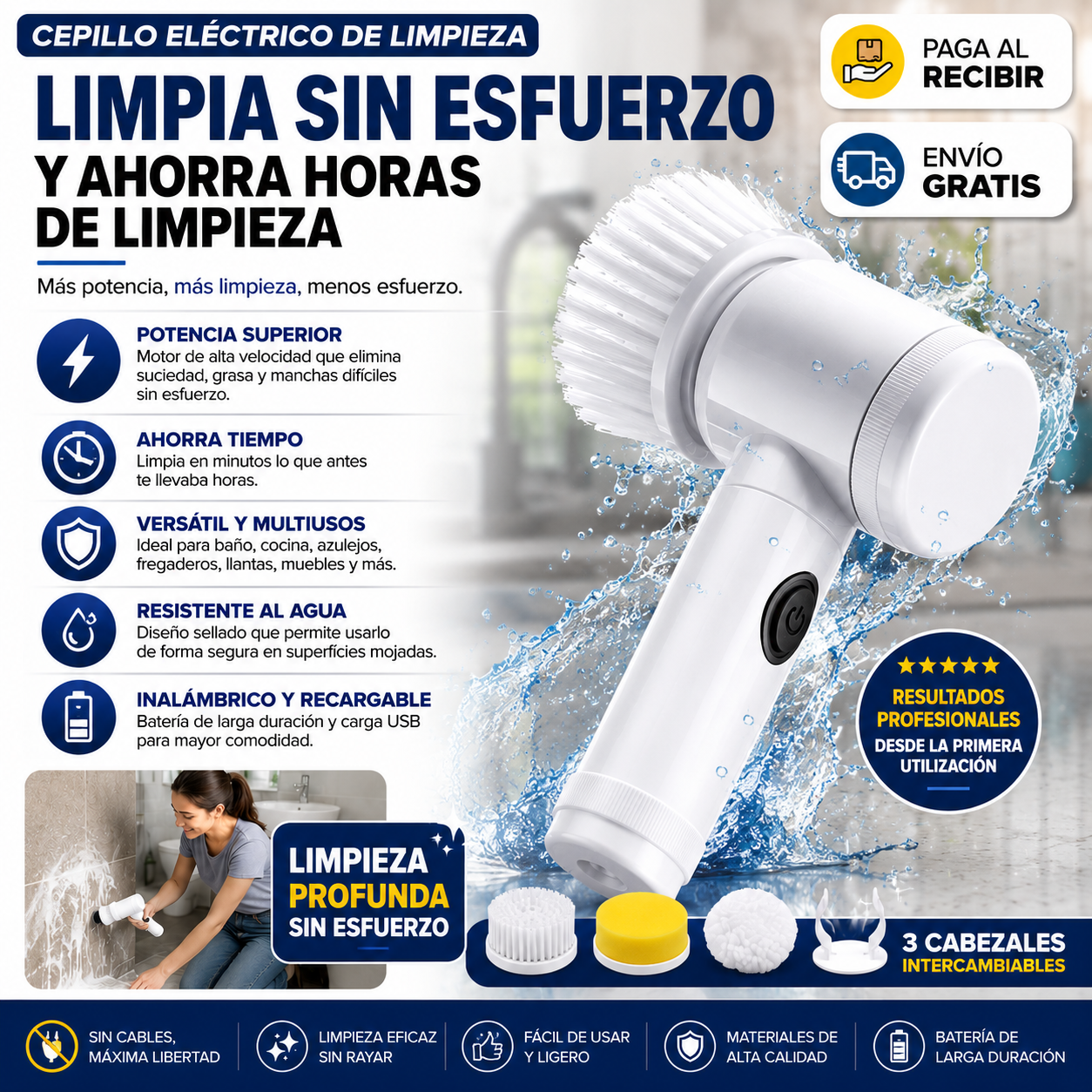 Cepillo Eléctrico– Limpia Sin Esfuerzo y Ahorra Horas de Limpieza