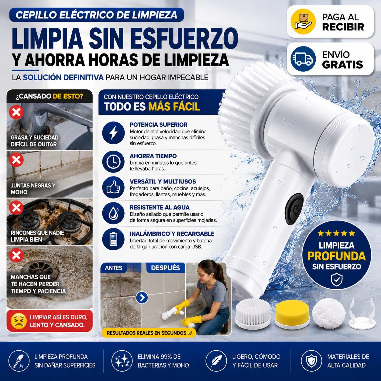 Cepillo Eléctrico– Limpia Sin Esfuerzo y Ahorra Horas de Limpieza