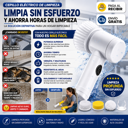 Cepillo Eléctrico– Limpia Sin Esfuerzo y Ahorra Horas de Limpieza