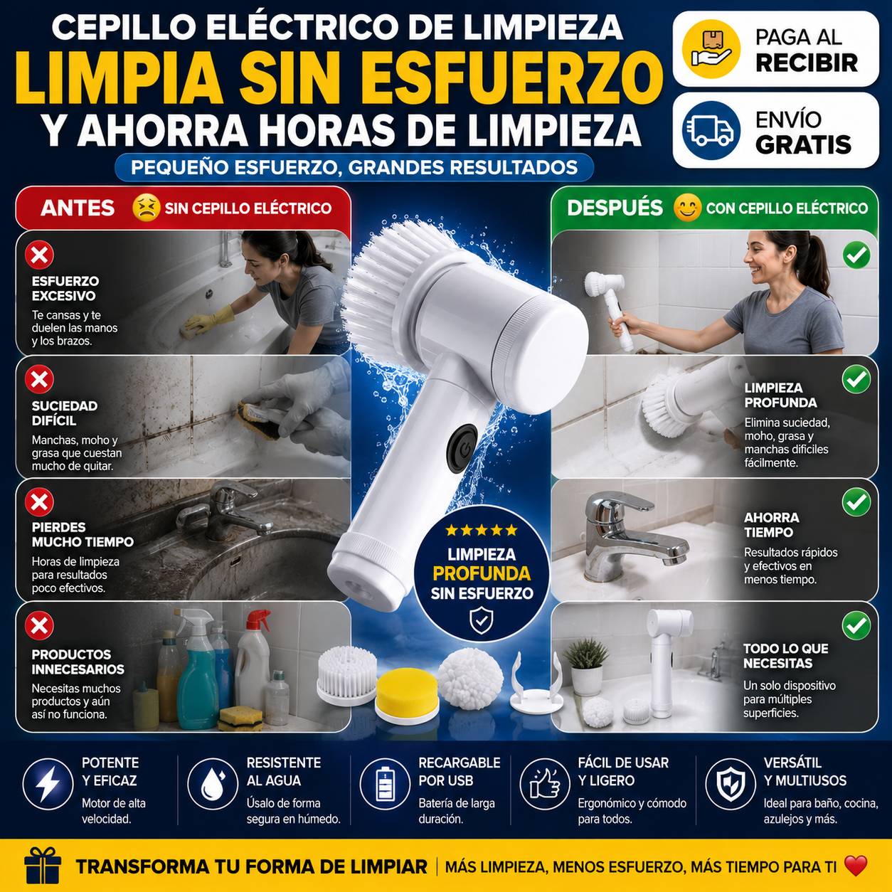 Cepillo Eléctrico– Limpia Sin Esfuerzo y Ahorra Horas de Limpieza