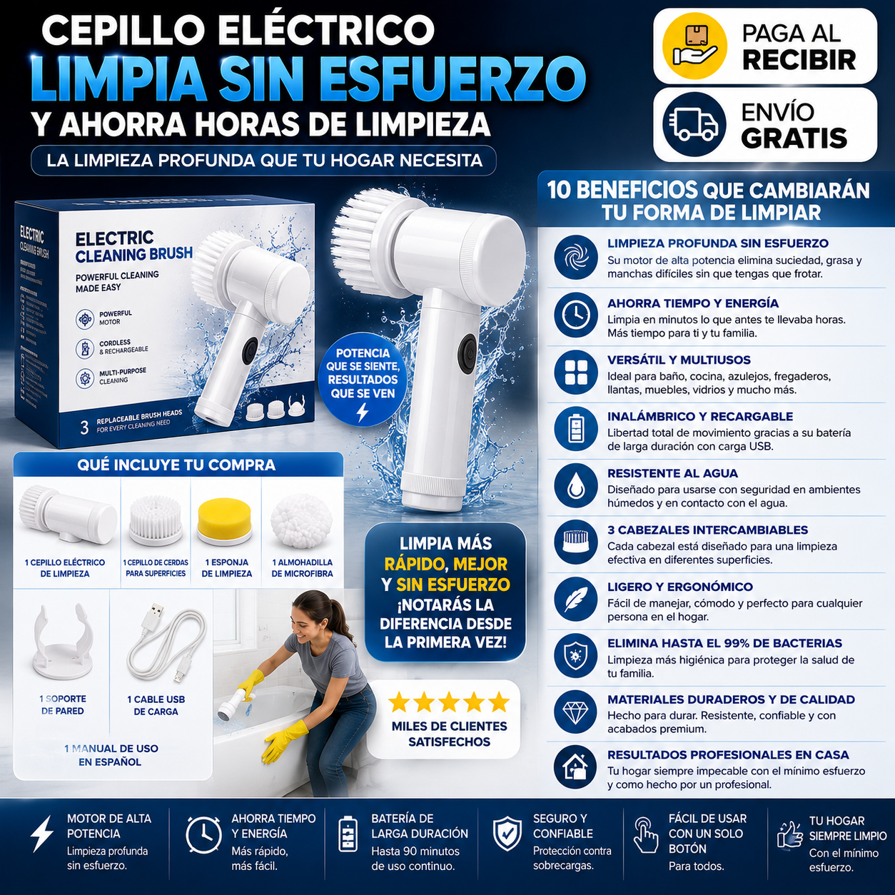 Cepillo Eléctrico– Limpia Sin Esfuerzo y Ahorra Horas de Limpieza