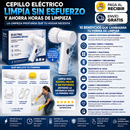 Cepillo Eléctrico– Limpia Sin Esfuerzo y Ahorra Horas de Limpieza