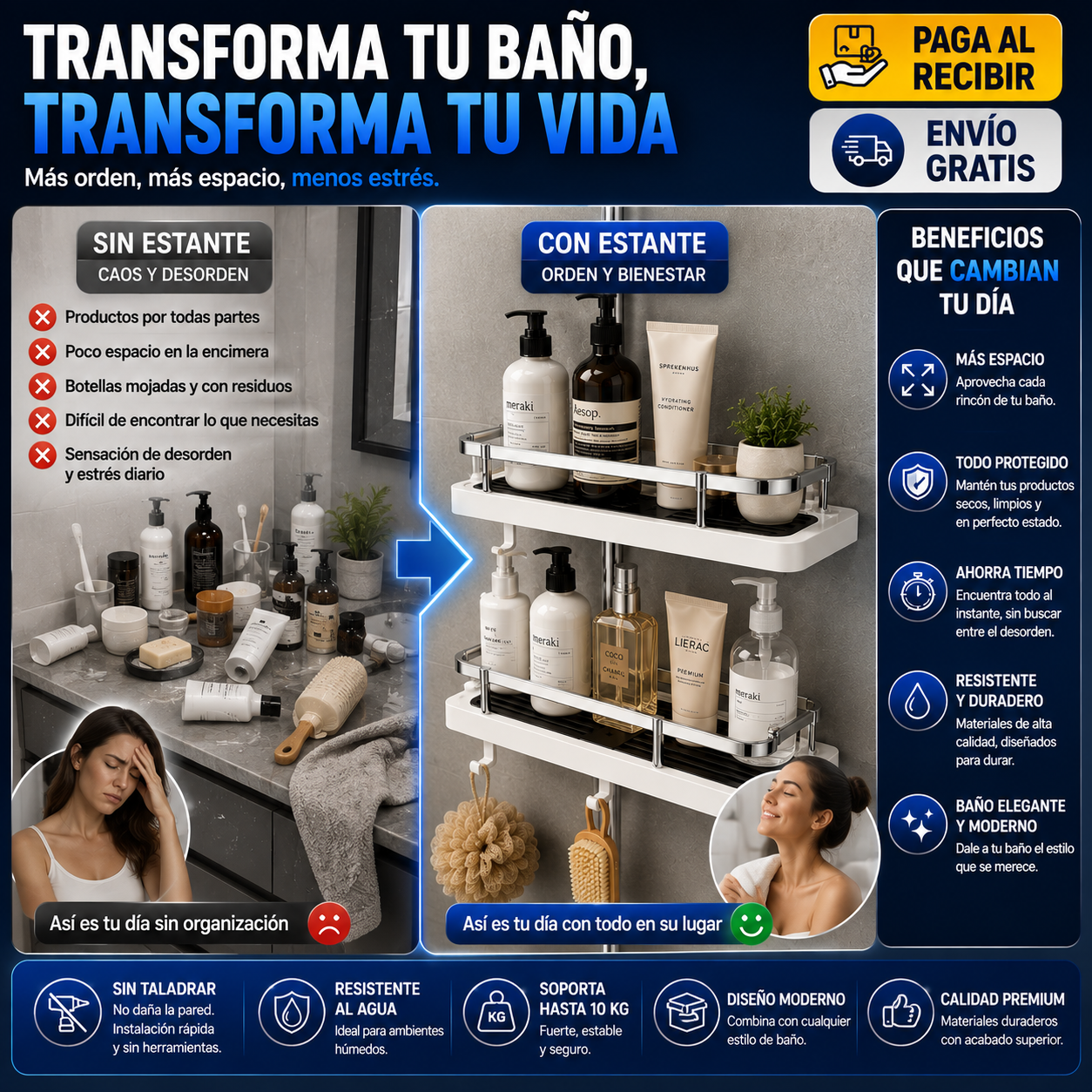 Estante Multifuncional para Baño – Organiza tu Espacio Sin Taladrar