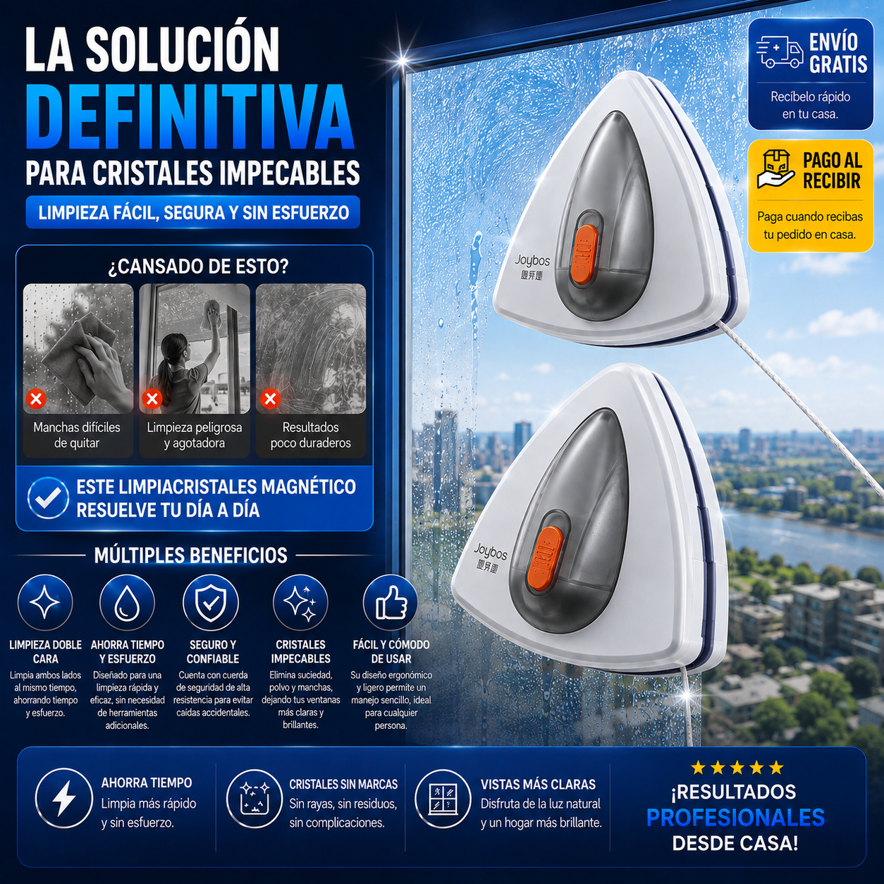 Limpiacristales Magnético con Depósito – Ventanas Impecables Sin Esfuerzo