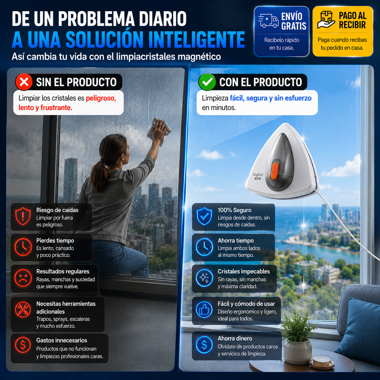 Limpiacristales Magnético con Depósito – Ventanas Impecables Sin Esfuerzo