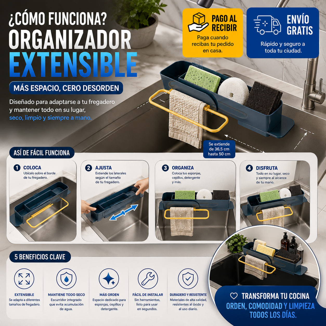 Organizador Extensible para Fregadero – Más Espacio y Cero Desorden