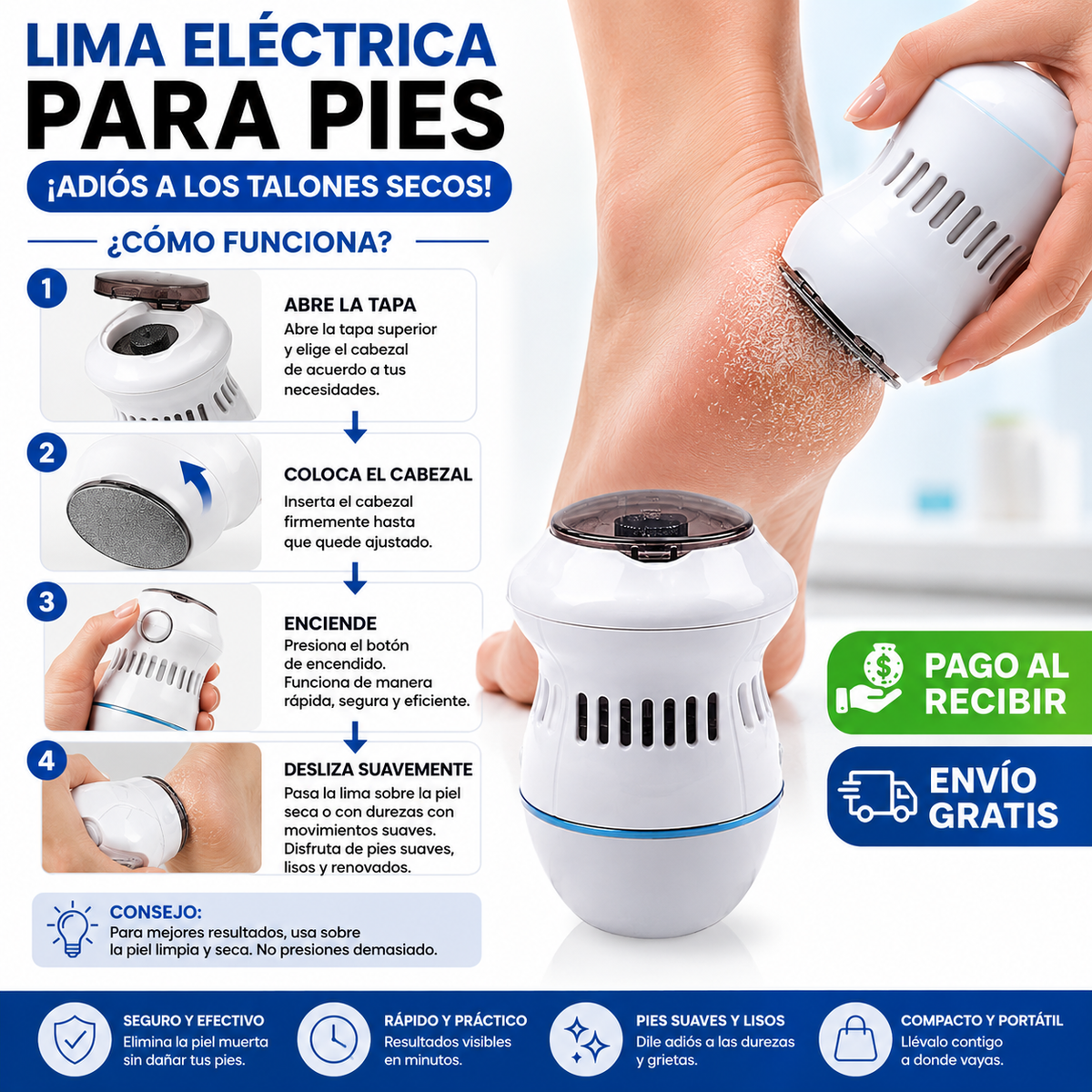 ✨ Lima electrica para pies-¡Adiós a los Talones Secos!