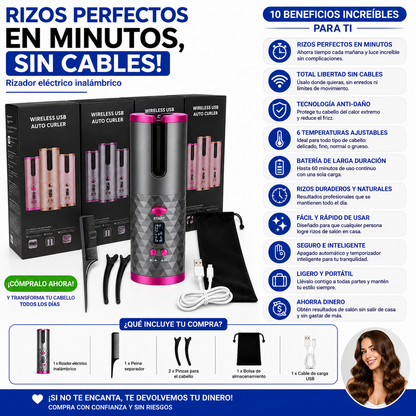 ¡Rizos Perfectos en Minutos, Sin Cables!-Rizador eléctrico inalámbrico