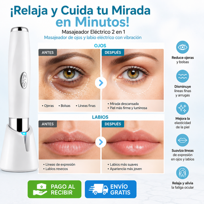 ¡Relaja y Cuida tu Mirada en Minutos! Masajeador Eléctrico 2 en 1-Masajeador de ojos y labio electrico con vibracion