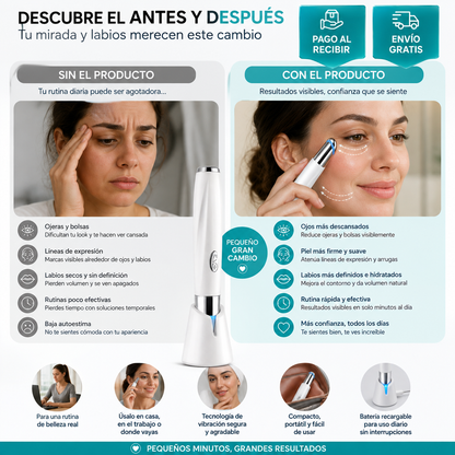 ¡Relaja y Cuida tu Mirada en Minutos! Masajeador Eléctrico 2 en 1-Masajeador de ojos y labio electrico con vibracion