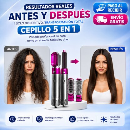 ¡5 Funciones en 1! Peina, Alisa, Riza y Da Volumen-Cepillo 5en1